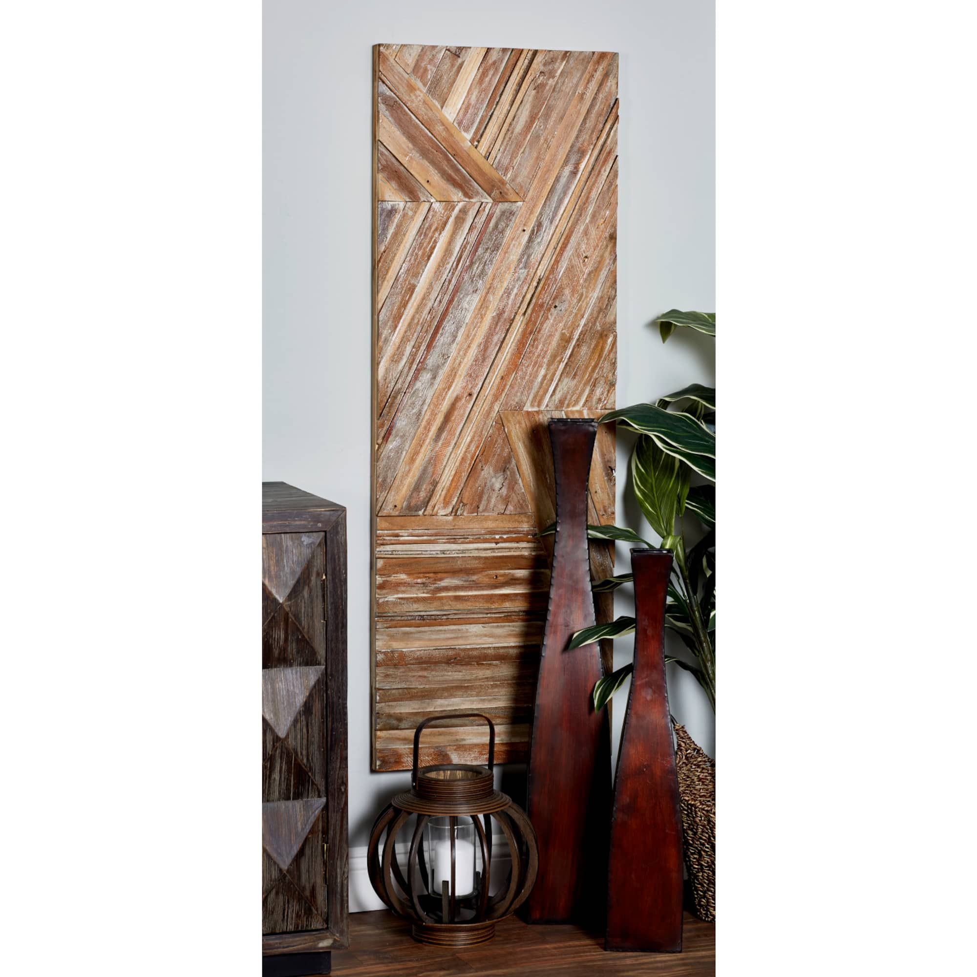 Blue Farmhouse Abstract Recycled Teak Wall Decor, 56" x 20"
